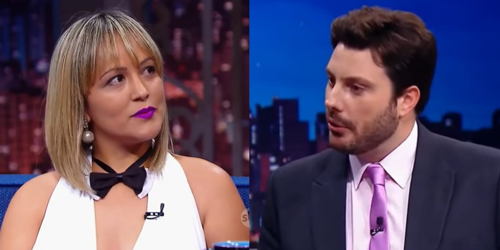 Dafne Anãzinha no The Noite, com Danilo Gentili, no SBT (Foto: Reprodução/YouTube/Montagem)