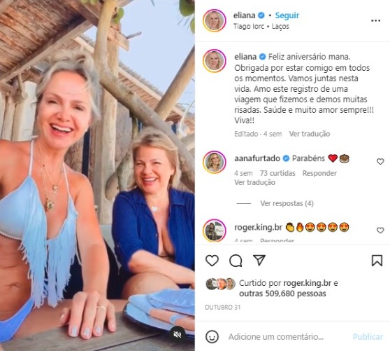 Eliana surgiu em vídeo, ao lado da irmã Helena, e aproveitou para celebrar seu aniversário, que ocorreu no fim de outubro (Foto: Reprodução/Instagram)