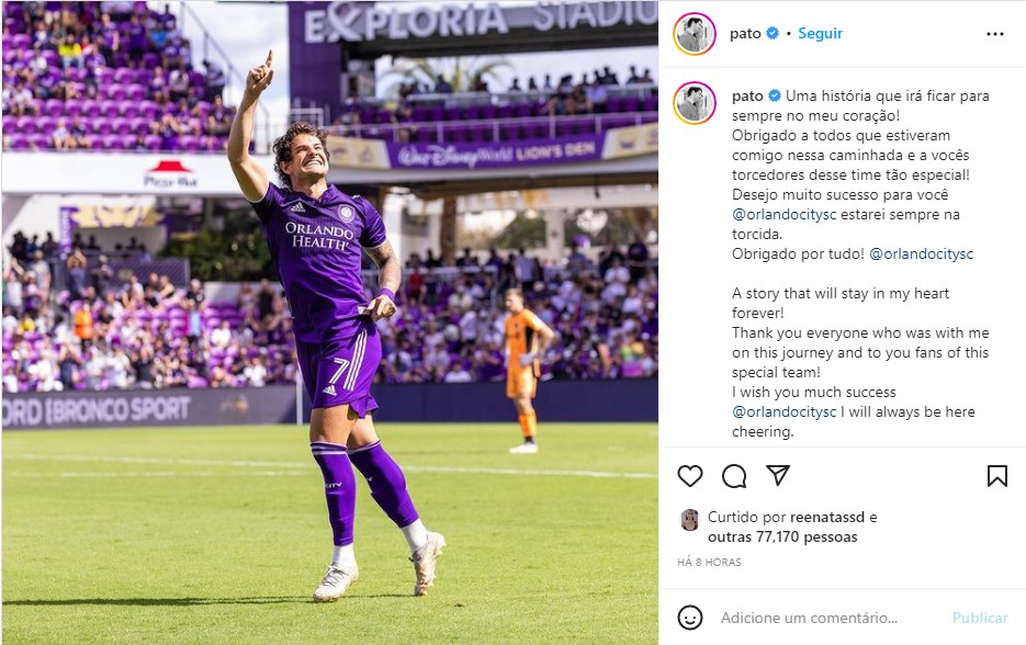 Alexandre Pato faz textão de despedida do Orlando City - Foto: Reprodução