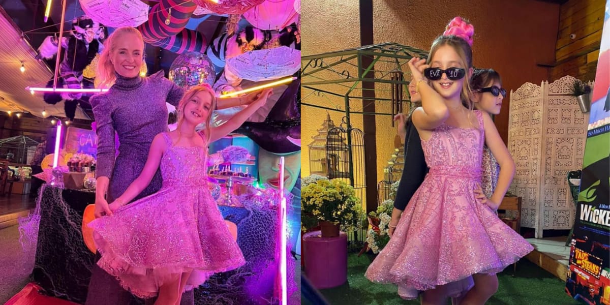 A garota estava com um belo vestido rosa e muito animada na celebração (Reprodução: Instagram) 