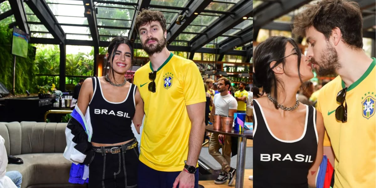 Antonia Morais surgiu ao lado de seu grande amor para assistir a vitória do Brasil (Foto: Marcelo Sá Barreto/ Agnews)