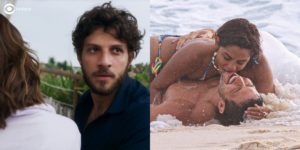 Ari com Chiara dá de cara com Brisa e Oto em Travessia (Foto: Reprodução/Globo/Colagem/Thais Teles)