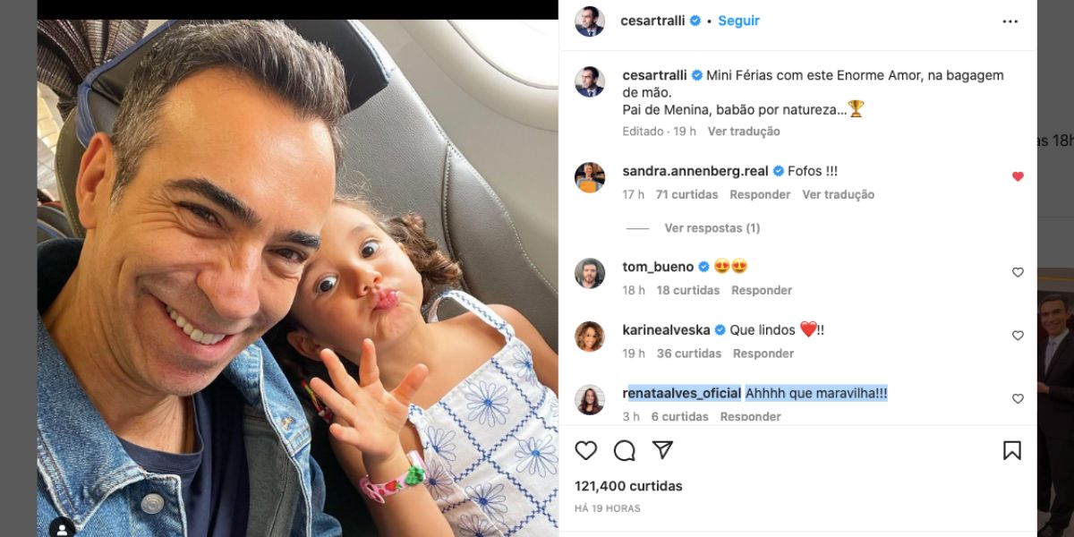 César Tralli compartilha foto rara com filha e encanta Renata Alves (Reprodução) 