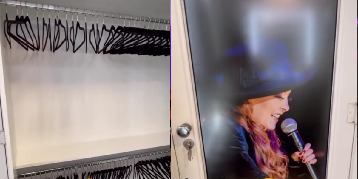 Porta do closet com a foto da cantora e grande espaço para guardar roupas (Reprodução: Youtube)