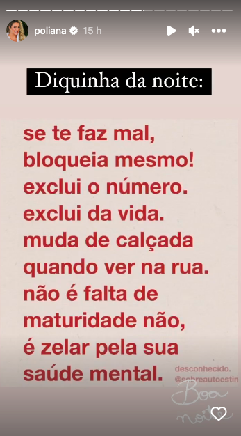 Poliana Rocha faz reflexão sobre se afastar de pessoas 