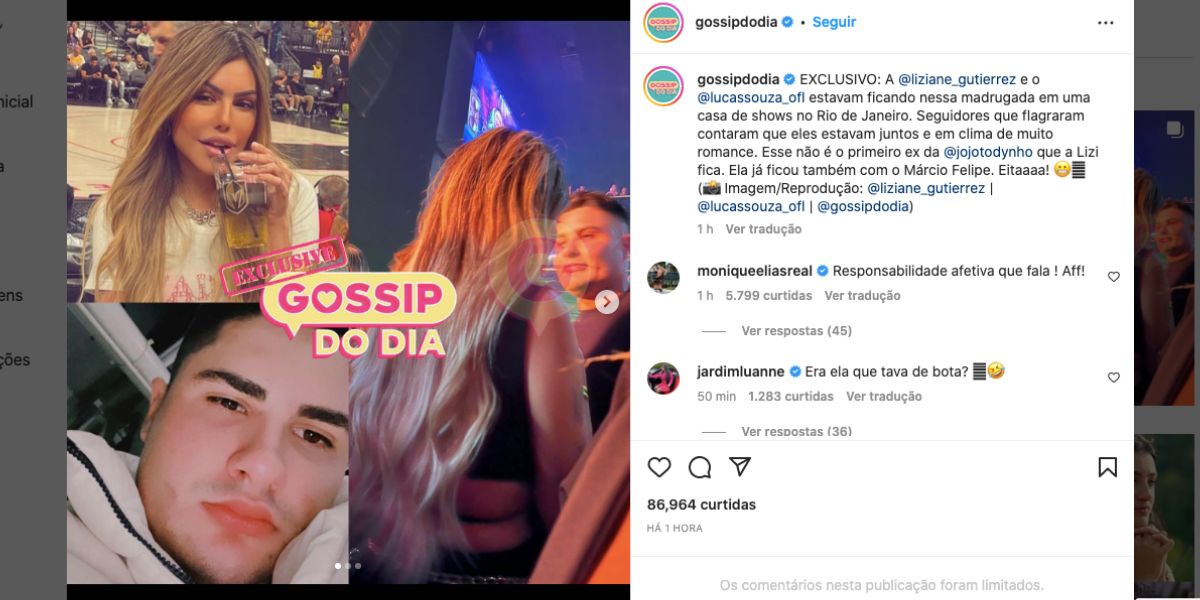 De acordo com o Gossip Do Dia, ex-marido de Jojo Todynho estava em clima de romance (Reprodução)