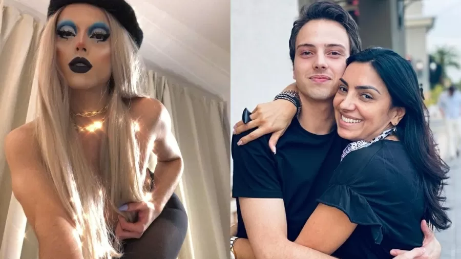 Lucas Santos montado como Drag Queen e em foto com a mãe (Imagem: Montagem)