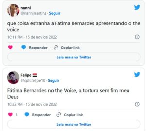 Não agradou? Fátima Bernardes causa espanto no público do The Voice na noite desta terça-feira (15): "Coisa estranha" (Foto: Reprodução / Twitter)