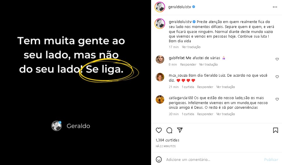 Geraldo Luís deixou importante recado nas redes sociais e chocou (Foto: Reprodução/ Instagram)