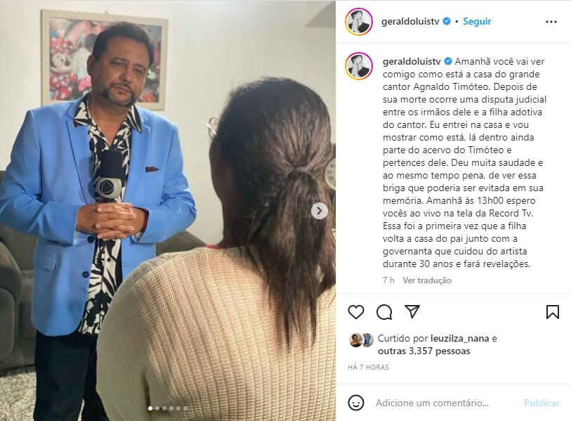 Geraldo Luís entra na mansão deixada por Agnaldo Timóteo - Foto: Reprodução