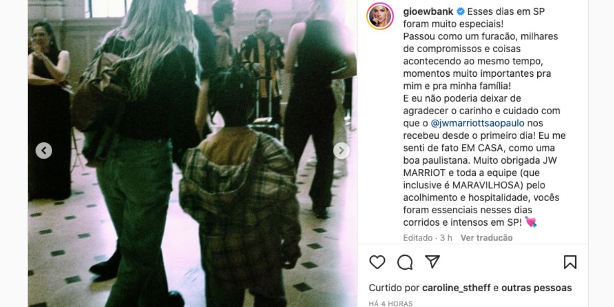 De acordo com Giovanna Ewbank, dias em São Paulo foram maravilhosos (Reprodução)