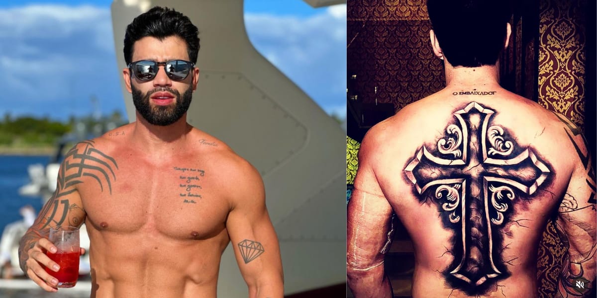 Gusttavo Lima fez uma tatuagem de cruz, que cobriu praticamente suas costas inteira (Reprodução: Instagram)