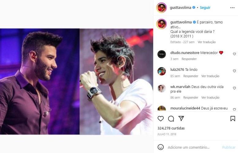 Gusttavo Lima publicou antes e depois em sei perfil (Foto: Reprodução/Instagram)