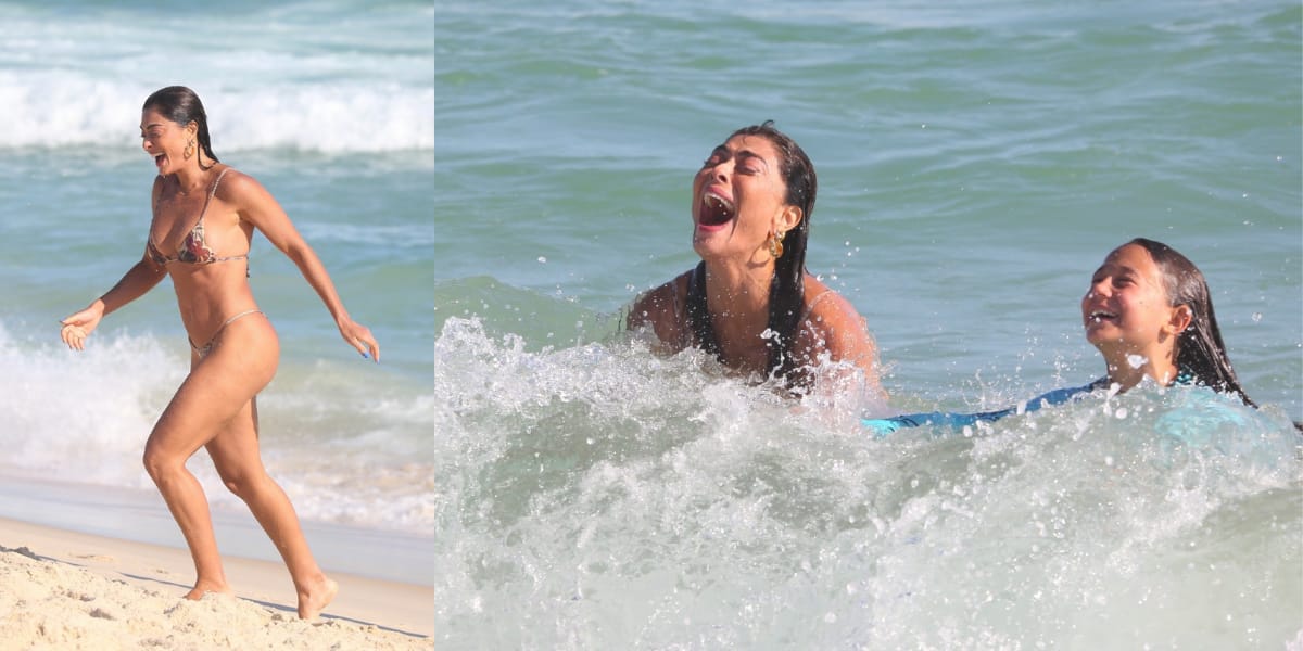 Juliana Paes surgiu com a menor alça do mundo na praia do Rio de Janeiro (Foto: Dilson Silva/AgNews)