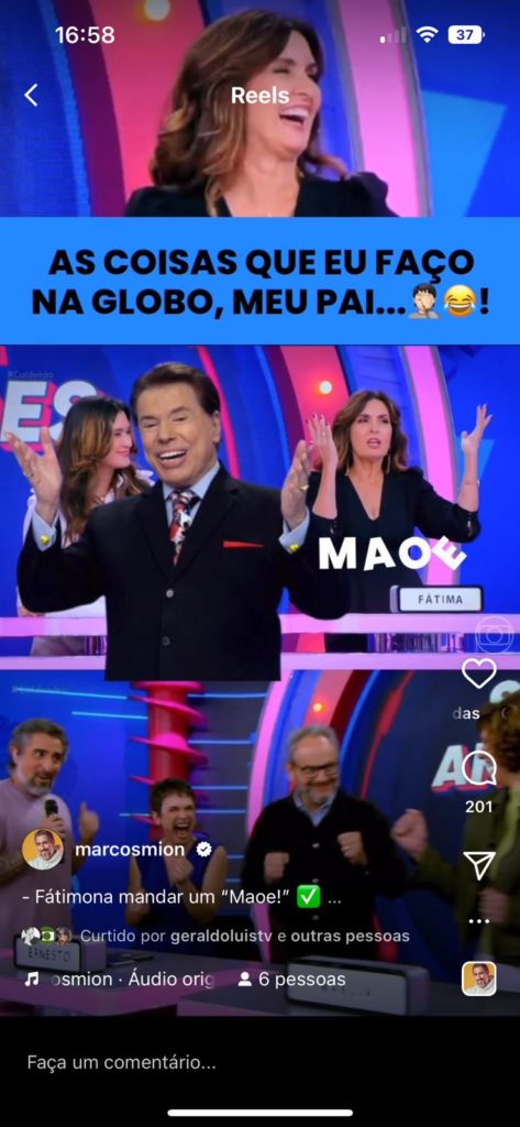 Marcos Mion pede para Fátima Bernardes imitar fala de Silvio Santos (Reprodução) 