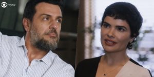 Moretti e Leonor vão se beijar em Travessia (Foto: Reprodução/Globo/Colagem/Thais Teles)