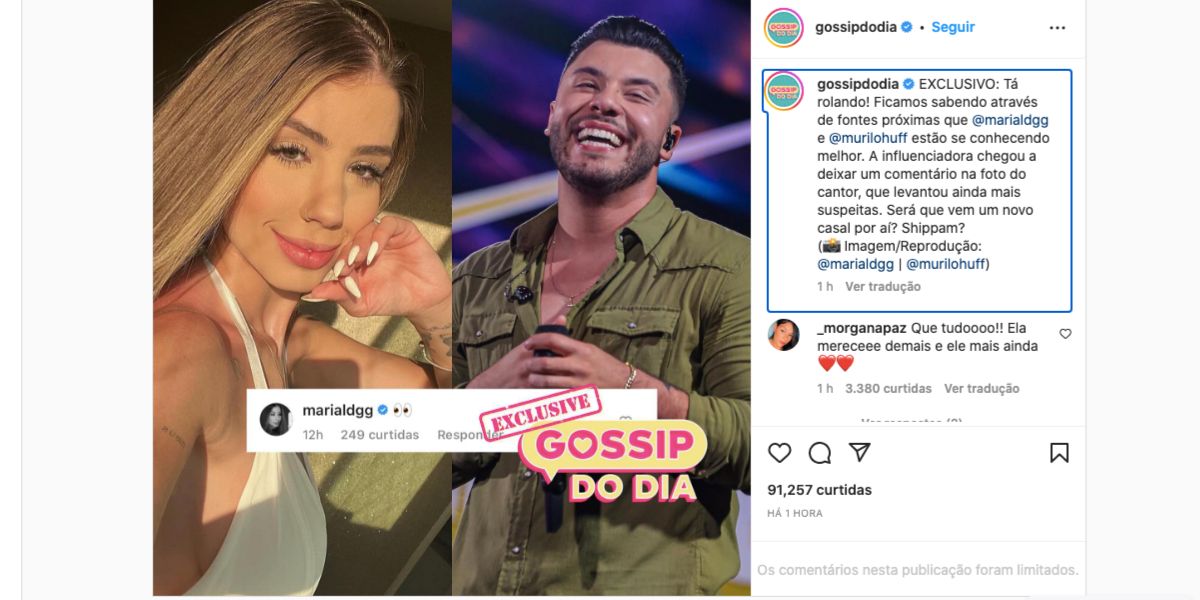 De acordo com o perfil Gossip do Dia, cantor está conhecendo melhor Maria