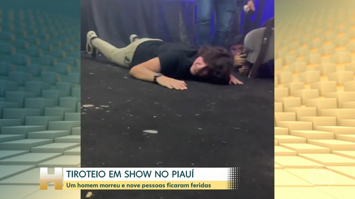 Nattanzinho precisou ficar abaixado em camarim, após tiroteio em um festival de música no Piauí (Foto: Reprodução / TV Globo)