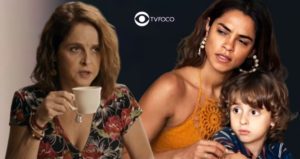 Travessia - Brisa (Lucy Alves) descobre crueldade que Núbia (Drica Moraes) fez com Tonho (Vicente Alvite) e fica uma fera com a ex-sogra (Foto: Reprodução / Globo / Montagem TV Foco)