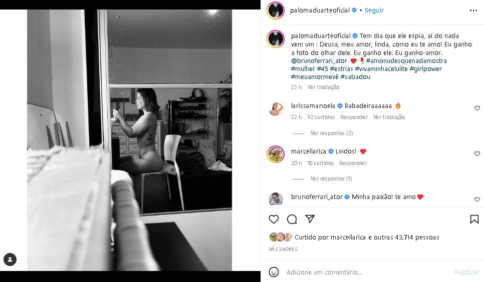 Paloma Duarte fica nua pro marido e prova que é uma mulher linda