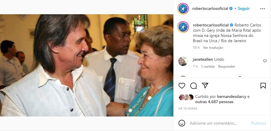 Roberto Carlos divulga foto com mãe do seu grande amor, que já morreu - Foto: Reprodução