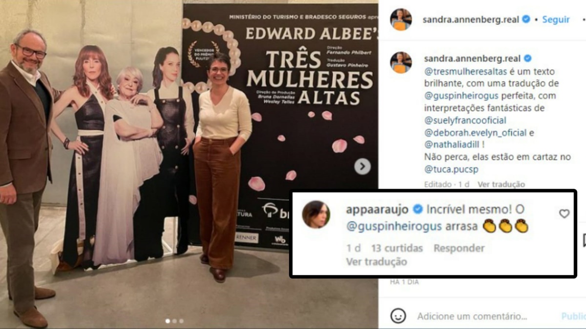 Sandra Annenberg ao lado do marido, Ernesto Paglia, em ida ao teatro; Ana Paula Araújo se envolve em recado