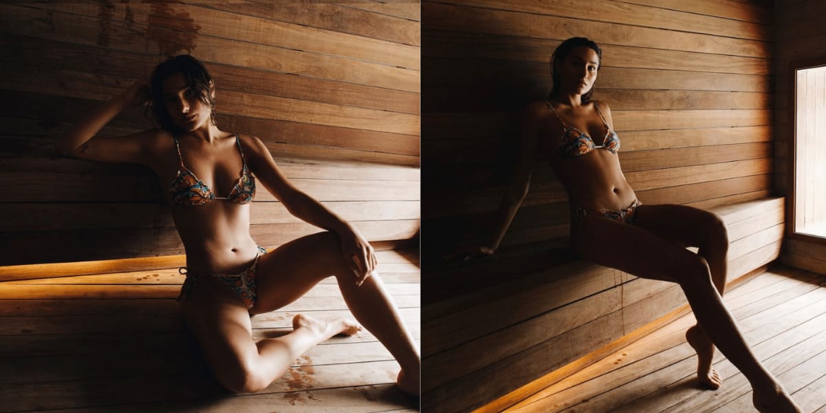 A modelo aproveitou também a sauna e pousou muito sensual  para as fotos (Reprodução: Instagram)