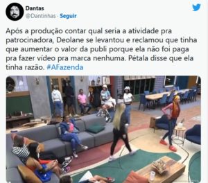 A Fazenda 14: Deolane Bezerra se recusou a participar de dinâmica e brigou, deixando a Record em pânico (Foto: Reprodução / Twitter)