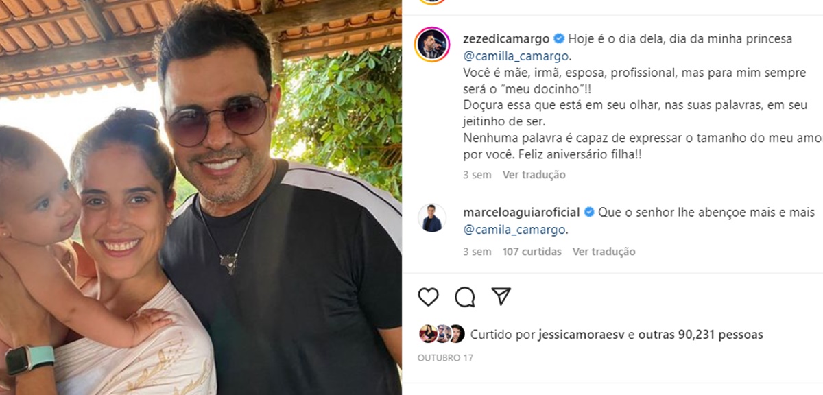 Zezé Di Camargo publica registro com filha e neta e faz declaração à herdeira