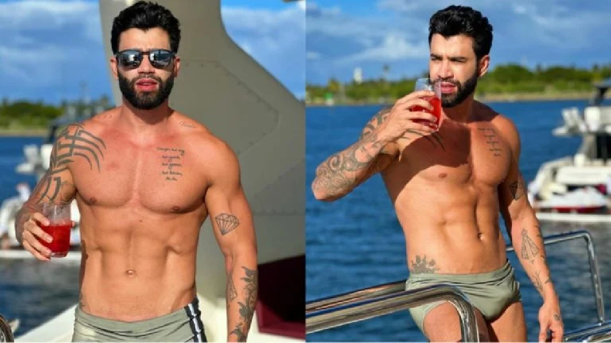 Gusttavo Lima, Henrique e Zé Neto desfilam com membros de sunga (Foto: Divulgação)