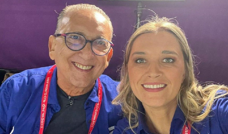 Galvão Bueno e Ana Thaís Mattos são colegas nas tranmissões dos jogos do Brasil na Globo- Foto: Reprodução