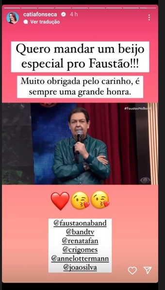 Catia Fonseca publica vídeo com recado de Faustão