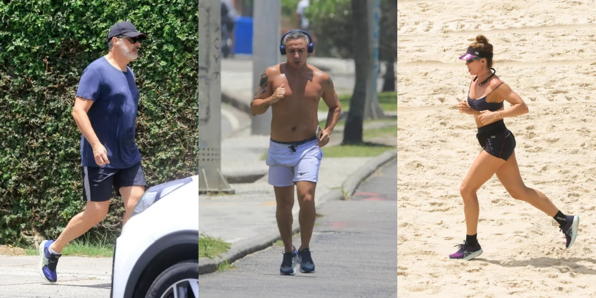 William Bonner, Paulo Nunes e Grazi Massafera praticaram exercícios físicos no Rio de Janeiro em dia quente (Foto: JC Pereira/Fabricio Pioyani/Dilson Silva/AgNews)