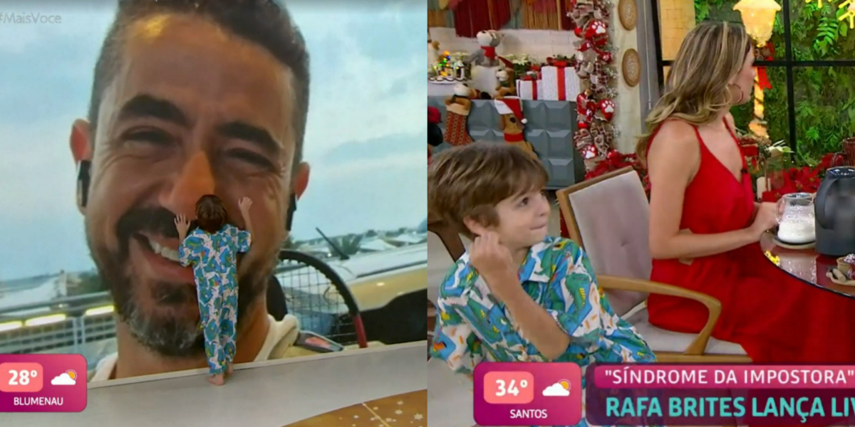 Rocco, filho de Felipe Andreoli e Rafa Brites, fez a festa no estúdio do "Mais Você" (Foto: Reprodução/TV Globo)