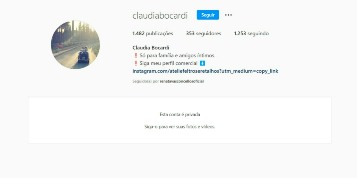 Perfil privado de Claudia Bocardi é seguido por Renata Vasconcellos (Foto: Reprodução/Instagram)