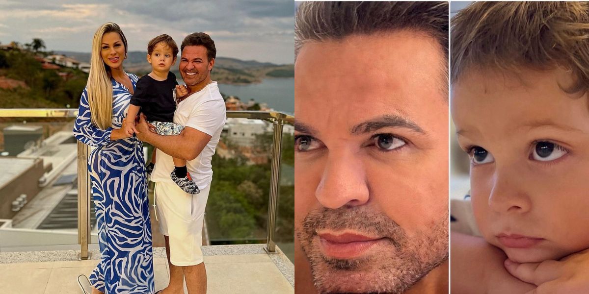 Eduardo Costa com a esposa e o enteado de 1 ano