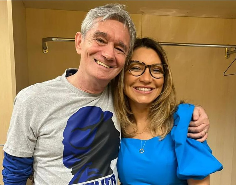 Serginho Groisman ao lado de Janja nos bastidores da Globo