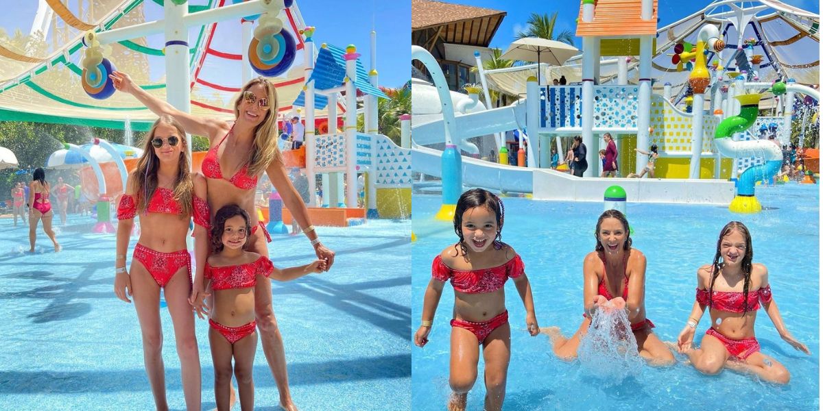 Ticiane Pinheiro curte piscina com as filhas Manuella e Rafa