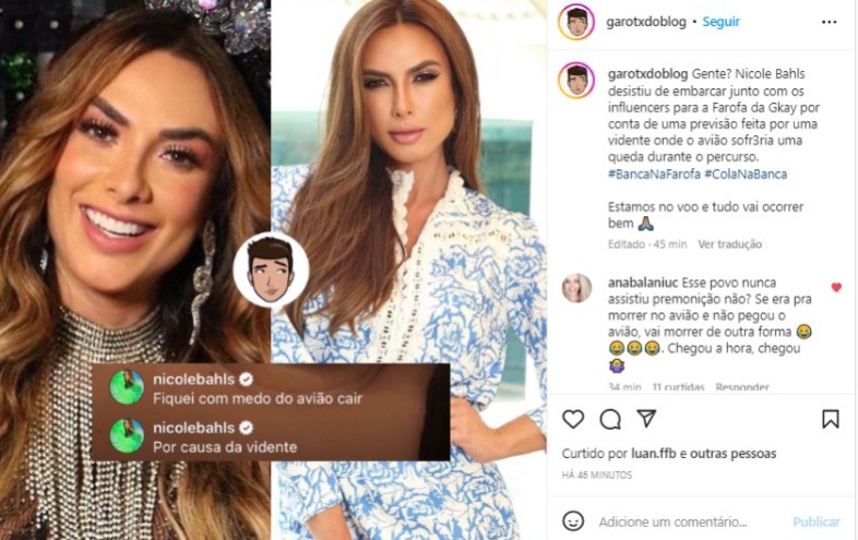 A modelo e ex-Panicat Nicole Bahls desistiu de viajar em avião fretado por Gkay para Fortaleza devido a previsão de vidente (Foto: Reprodução/Instagram)