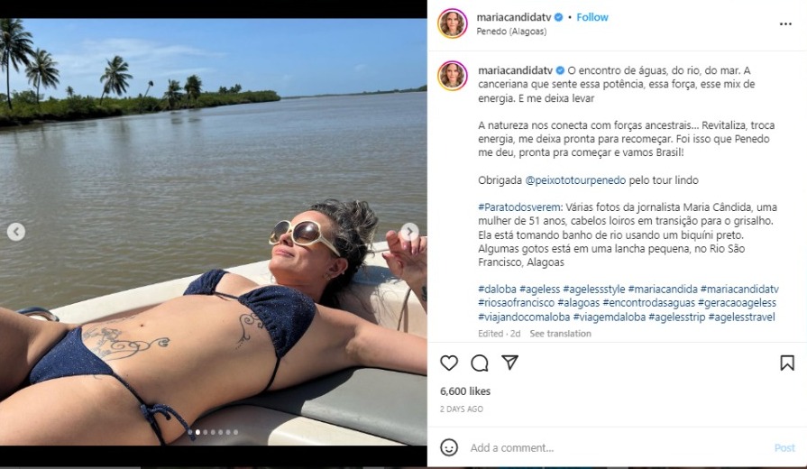 Maria Cândida está de férias (Foto: Reprodução/Instagram)