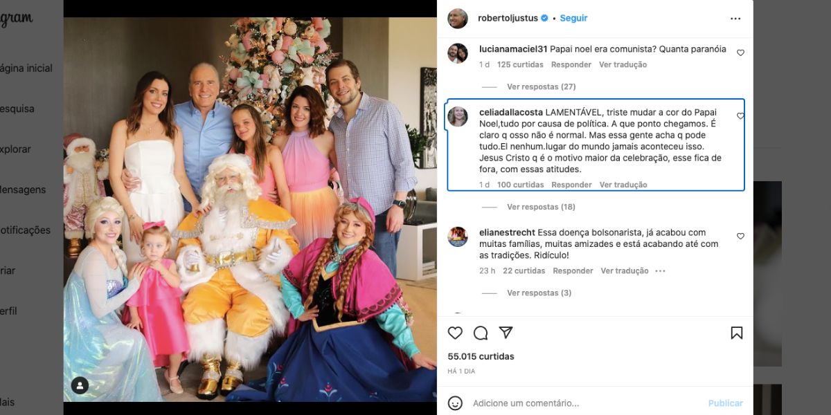 Roberto Justus é criticado por conta de foto com Papai Noel (Reprodução)