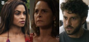 Brisa, Ari e Núbia na novela Travessia (Foto: Reprodução/Globo/Colagem/Thais Teles)