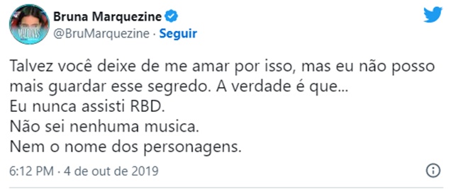 O Tuíte icônico e revelador de Bruna Marquezine fo resgatado por fãs dos Rebeldes