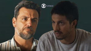 Travessia - Oto (Romulo Estrela) leva uma surra de Moretti (Rodrigo Lombardi) por causa de Brisa (Lucy Alves) e aceita apanhar calado (Foto: Reprodução / Globo / Montagem TV Foco)