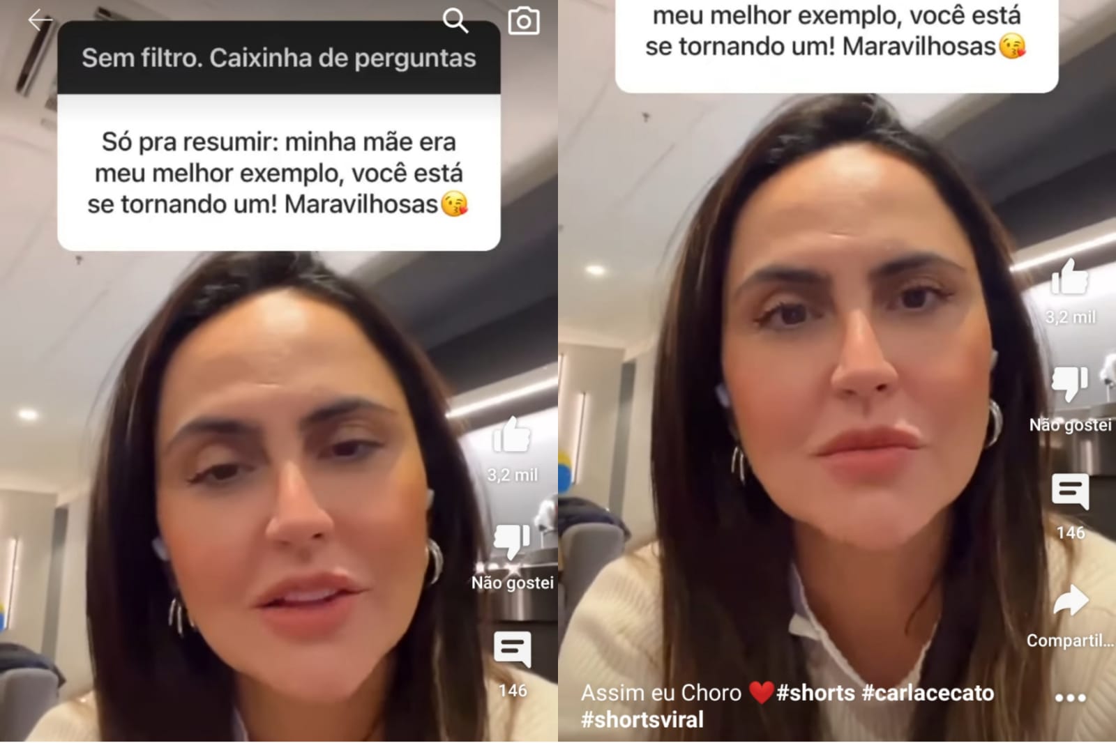 A jornalista se deparou com recado no celular e se emociona com elogio e admiração (Fotos: Reprodução/ Instagram)