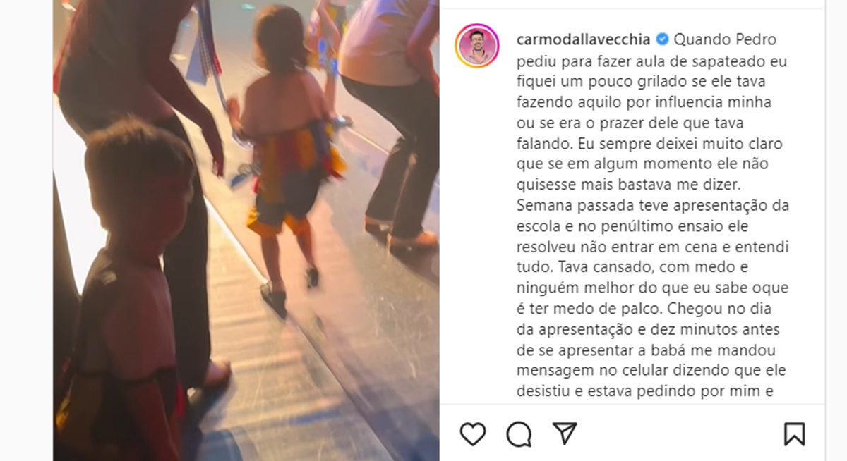 Carmo Dalla Vecchia mostra o que o filho fez e o levou ao choro  