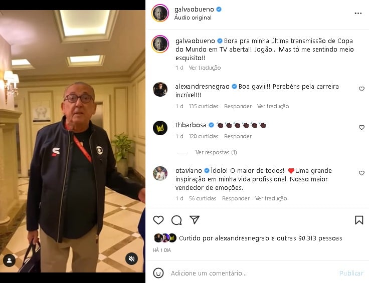 Galvão Bueno falou de sua despedida (Foto: Reprodução/ Instagram)