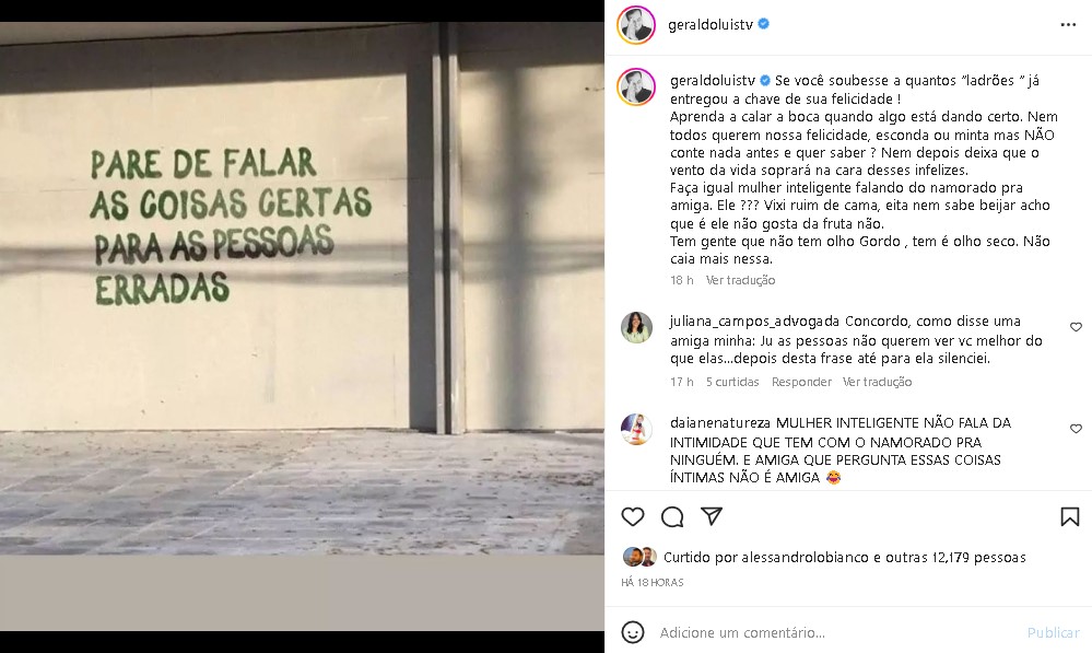 Geraldo Luís surpreendeu ao fazer um sincero desabafo (Foto: Reprodução/ Instagram)