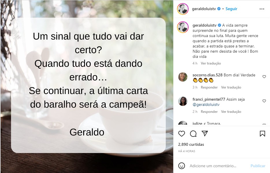 Geraldo Luís divulga recado impactante - Foto: Reprodução