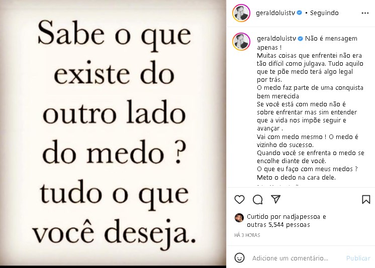 Geraldo Luís fez desabafo que poucos esperavam (Foto: Reprodução/ Instagram)